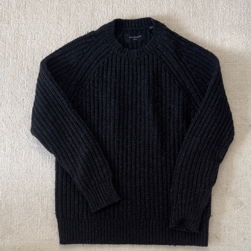 All Saints Men's Textured Black Crewneck Sweater